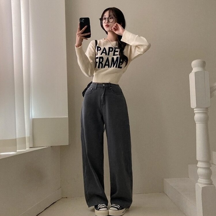 이던 히든밴딩 코튼 와이드 팬츠 그레이