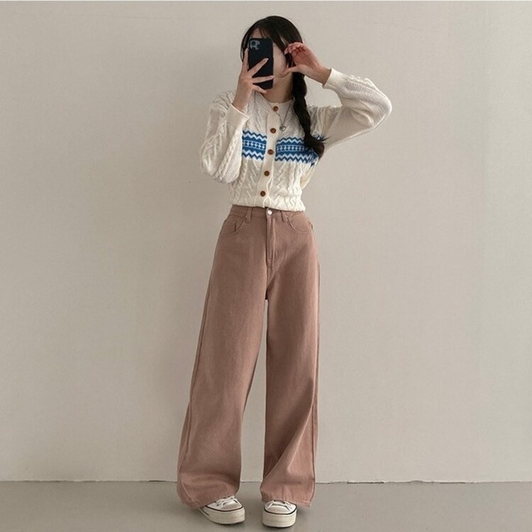 이던 히든밴딩 코튼 와이드 팬츠 핑크