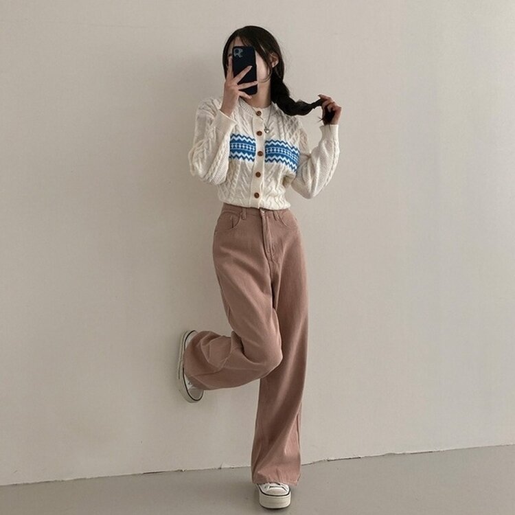 이던 히든밴딩 코튼 와이드 팬츠 핑크