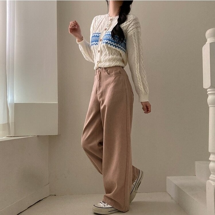 이던 히든밴딩 코튼 와이드 팬츠 핑크