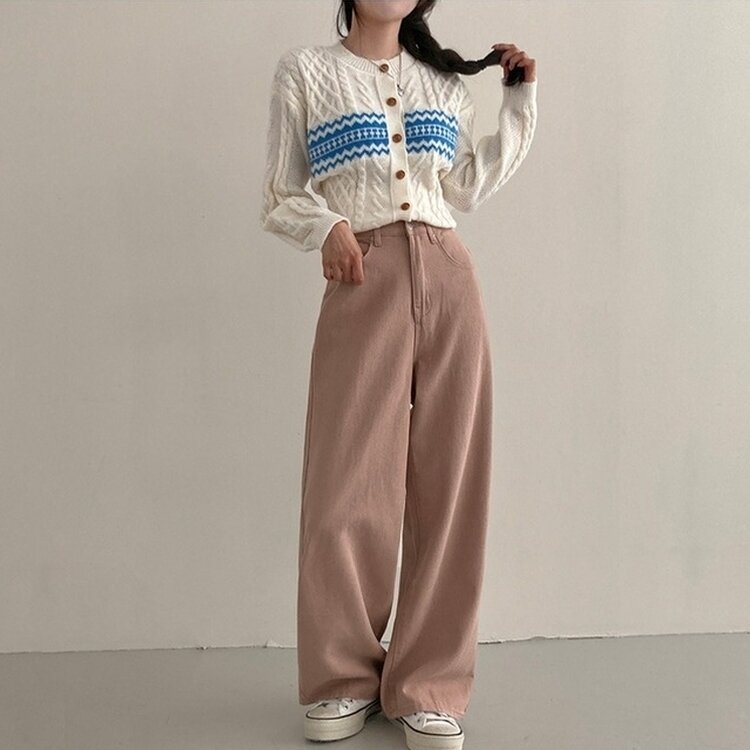 이던 히든밴딩 코튼 와이드 팬츠 핑크