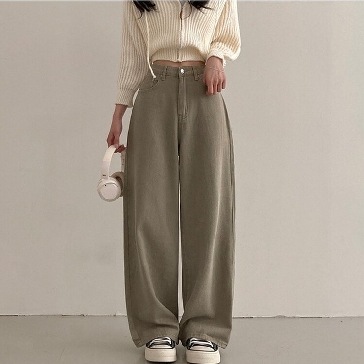 이던 히든밴딩 코튼 와이드 팬츠 카키