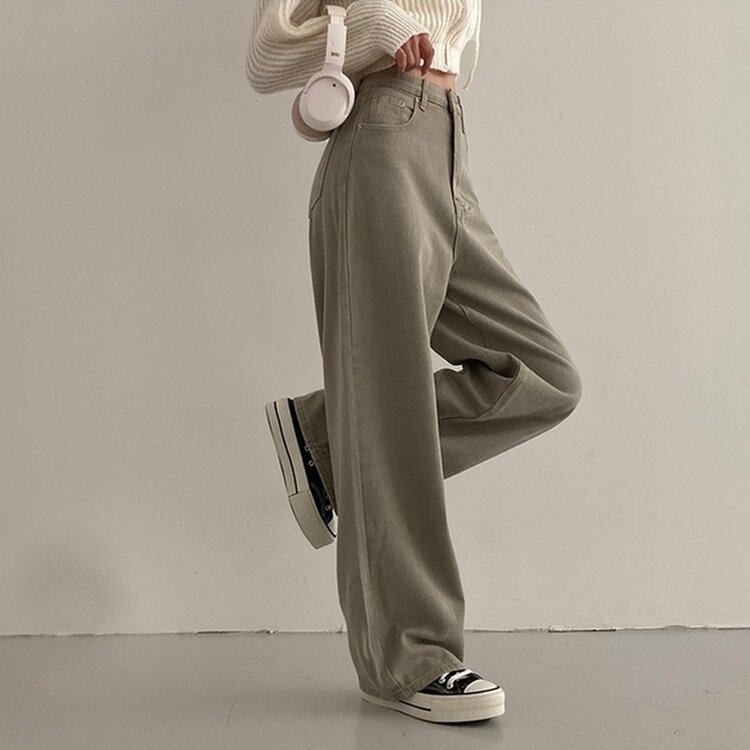 이던 히든밴딩 코튼 와이드 팬츠 카키