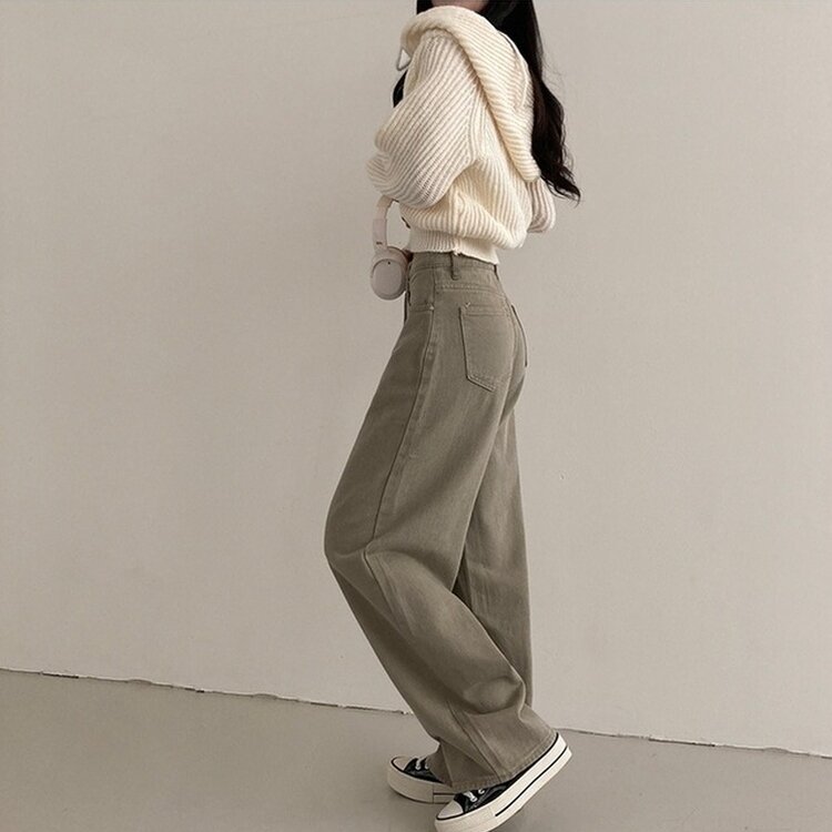 이던 히든밴딩 코튼 와이드 팬츠 카키