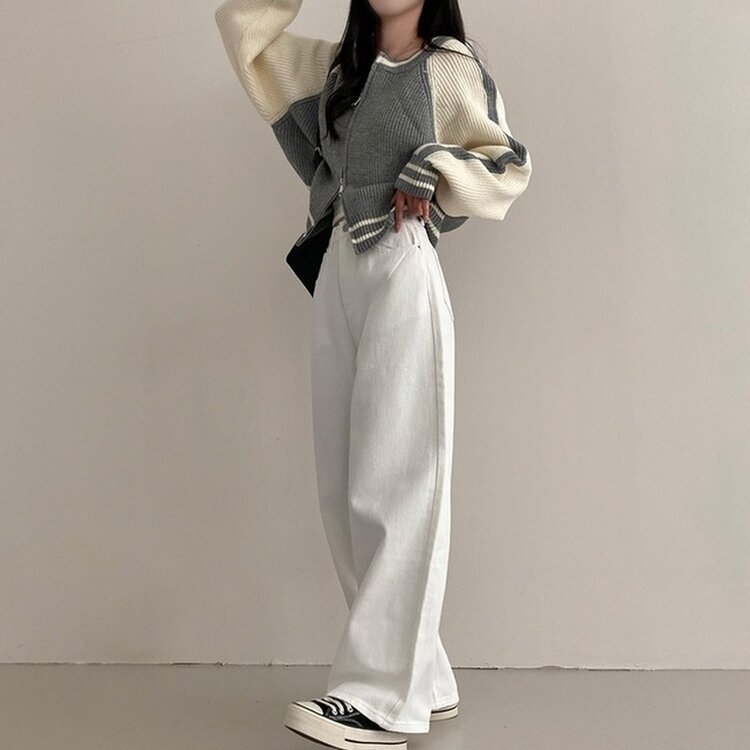 이던 히든밴딩 코튼 와이드 팬츠 화이트