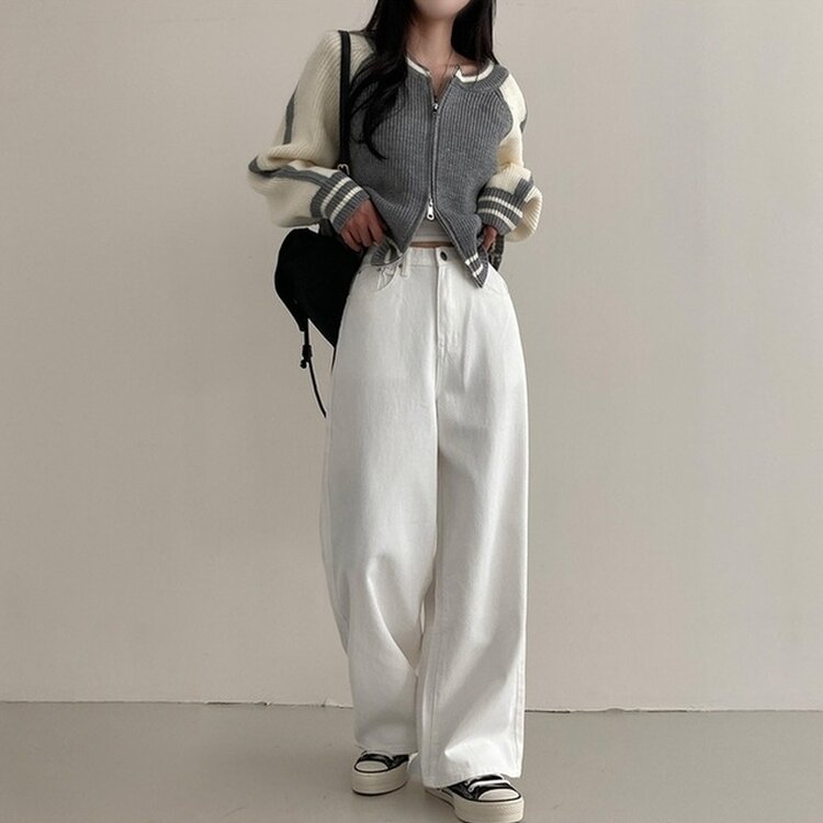 이던 히든밴딩 코튼 와이드 팬츠 화이트