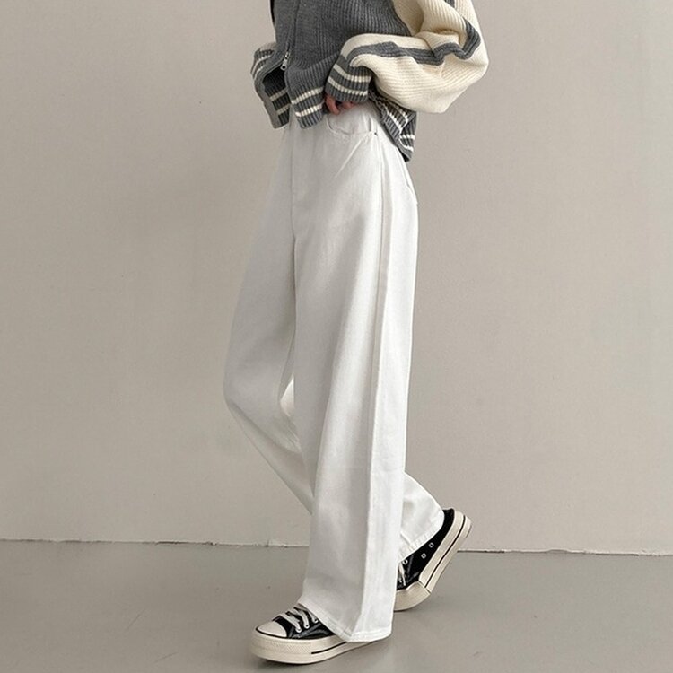 이던 히든밴딩 코튼 와이드 팬츠 화이트