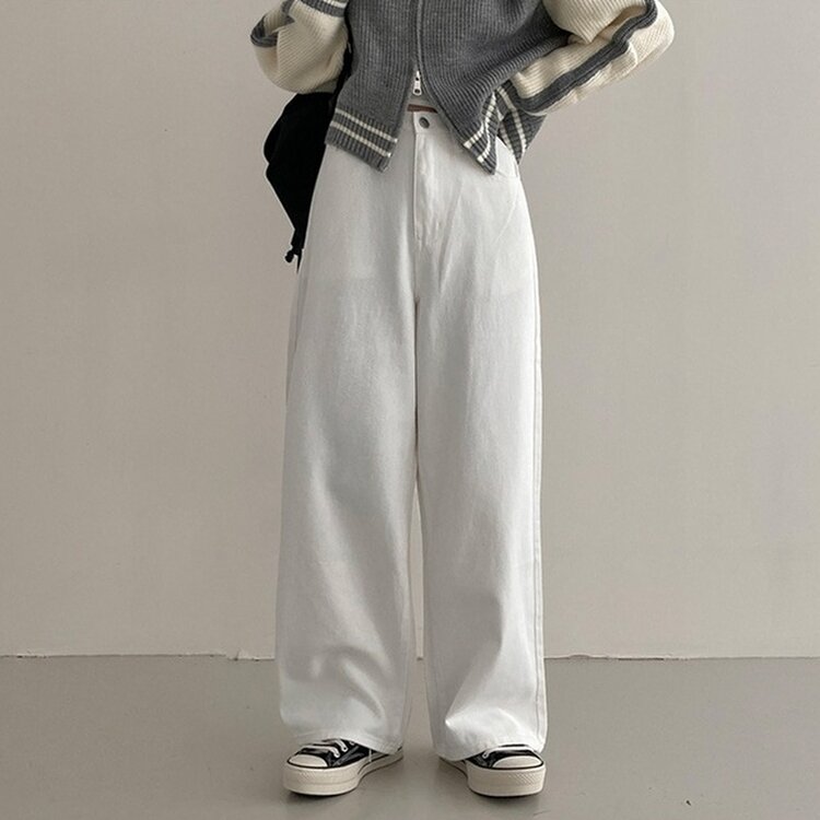 이던 히든밴딩 코튼 와이드 팬츠 화이트