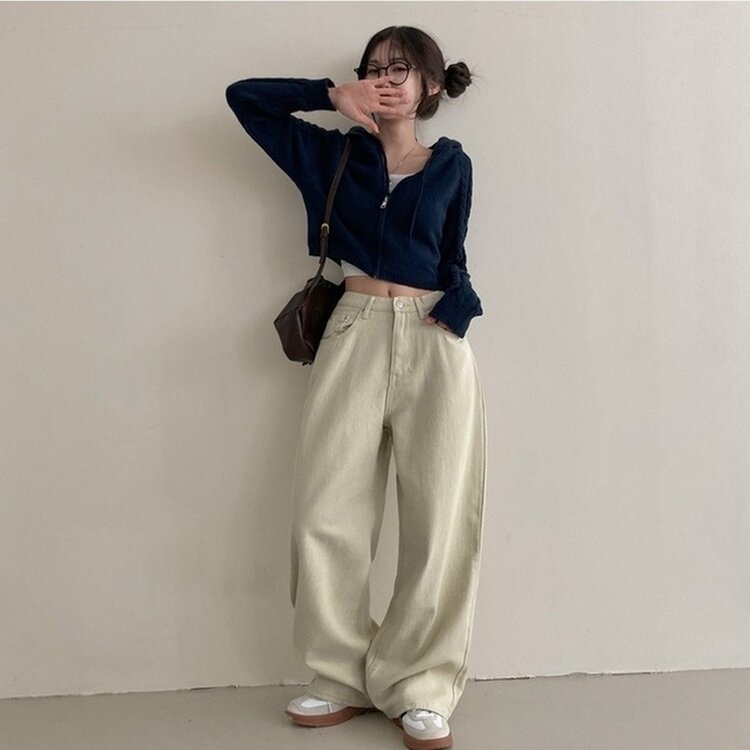 이던 히든밴딩 코튼 와이드 팬츠 베이지