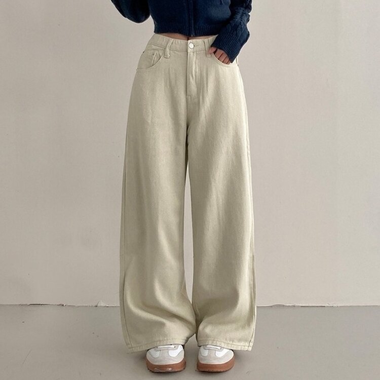 이던 히든밴딩 코튼 와이드 팬츠 베이지