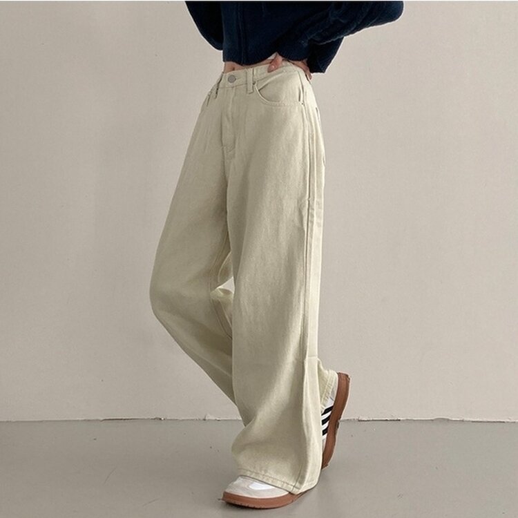 이던 히든밴딩 코튼 와이드 팬츠 베이지