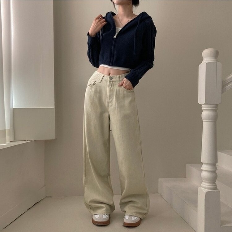 이던 히든밴딩 코튼 와이드 팬츠 베이지