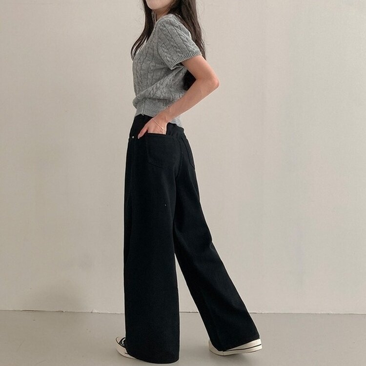 이던 히든밴딩 코튼 와이드 팬츠 블랙