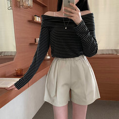 ショートパンツ ハイウエストポケットショートパンツ BEIGE