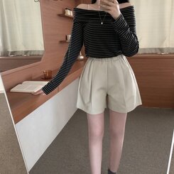 ショートパンツ ハイウエストポケットショートパンツ BEIGE