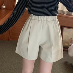 ショートパンツ ハイウエストポケットショートパンツ BEIGE