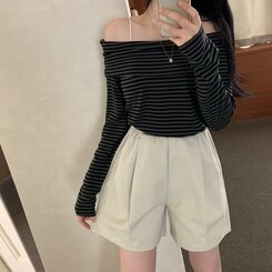 ショートパンツ ハイウエストポケットショートパンツ BEIGE