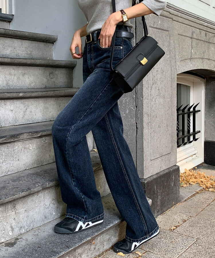 ワイドロングデニムパンツ BLUE BLACK