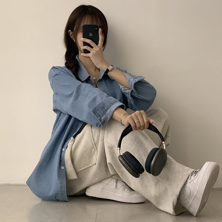 꾸안꾸 종결 오버핏 가을 카라 데님 긴팔 셔츠 루즈핏 무지 Y2K 캐주얼 롱 청남방 3color 연청