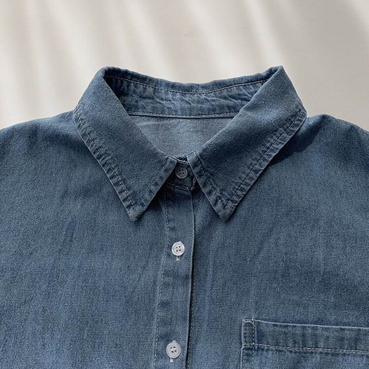 꾸안꾸 종결 오버핏 가을 카라 데님 긴팔 셔츠 루즈핏 무지 Y2K 캐주얼 롱 청남방 3color