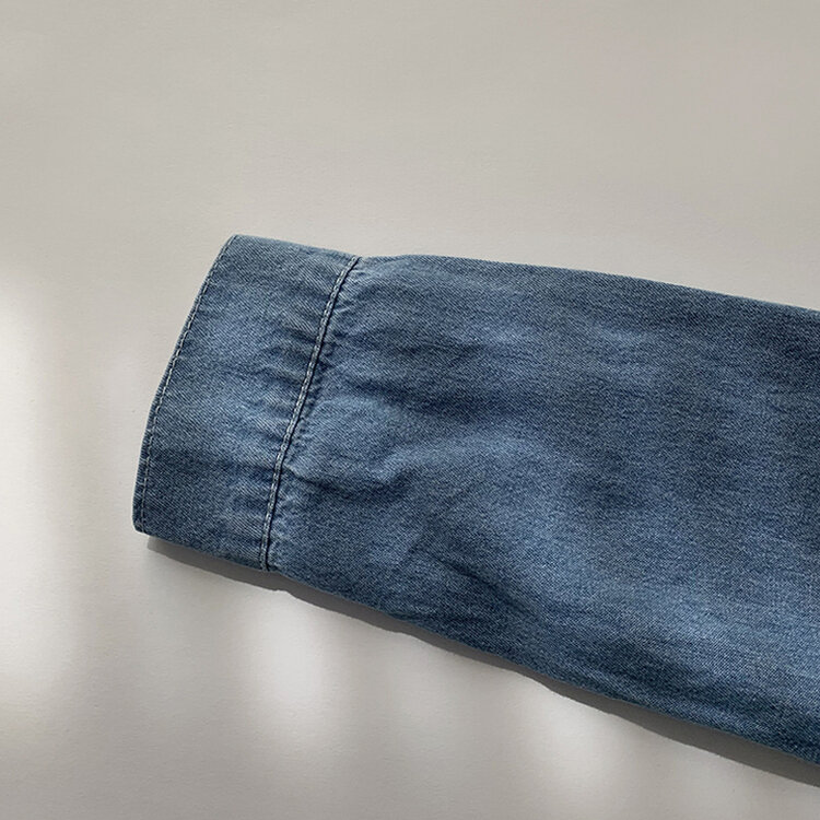 꾸안꾸 종결 오버핏 가을 카라 데님 긴팔 셔츠 루즈핏 무지 Y2K 캐주얼 롱 청남방 3color