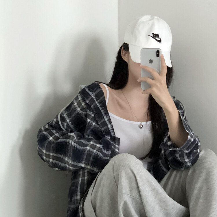 [가을신상!핏보장!]키치 캐주얼 루즈핏 체크 후드티 셔츠 2color 블랙