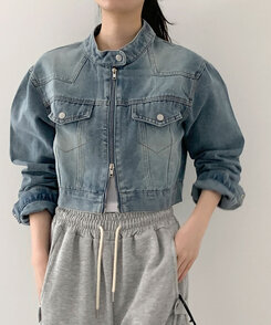 ビンテージバイカークロップデニムジャケット｜ジャケット｜韓国