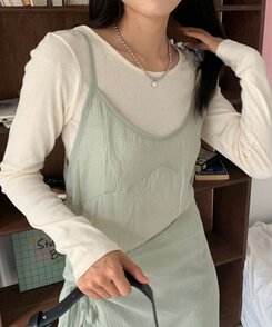 長袖Tシャツ ラウンドネックボートネックレイヤード長袖Tシャツ8色 LIGHT BEIGE