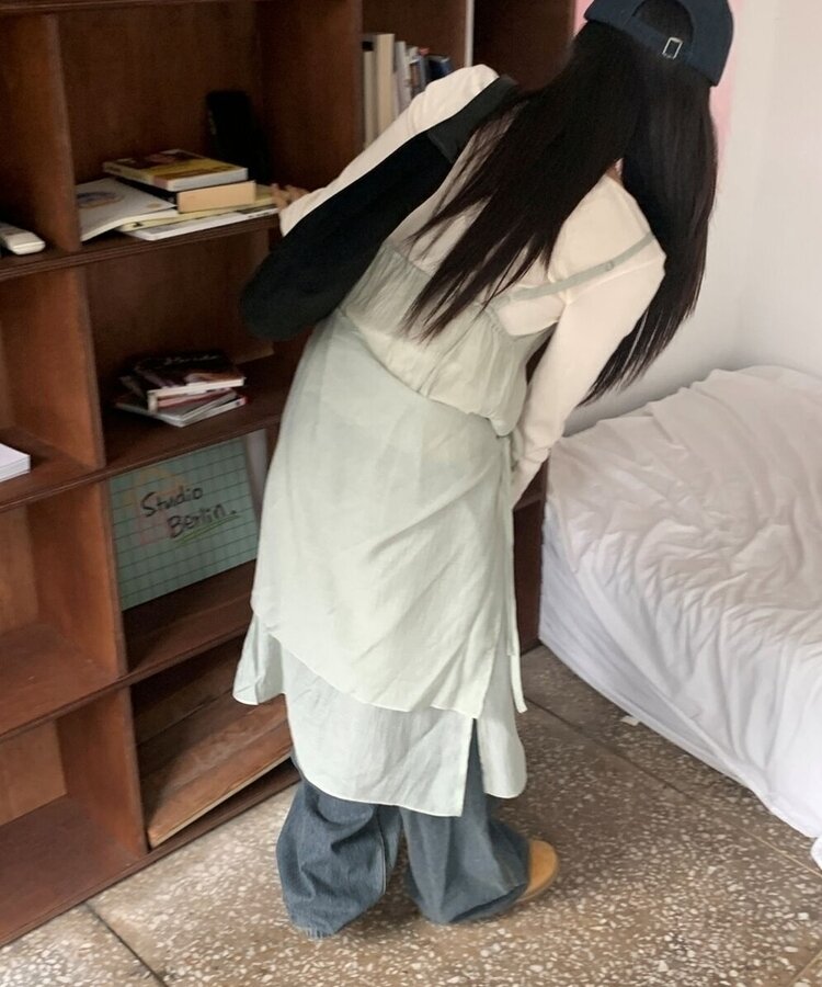 ラウンドネックボートネックレイヤード長袖Tシャツ8色 LIGHT BEIGE