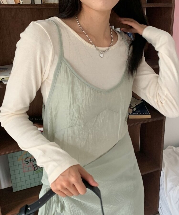 ラウンドネックボートネックレイヤード長袖Tシャツ8色 LIGHT BEIGE