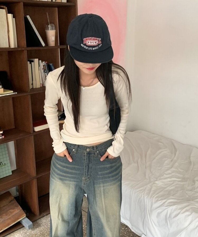 ラウンドネックボートネックレイヤード長袖Tシャツ8色 LIGHT BEIGE