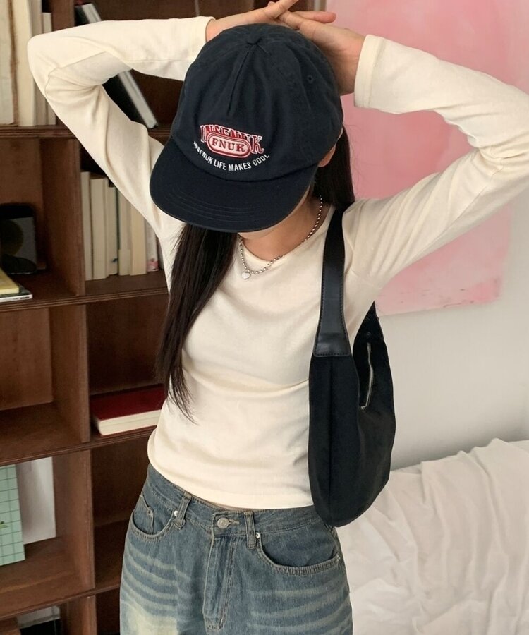 ラウンドネックボートネックレイヤード長袖Tシャツ8色 LIGHT BEIGE