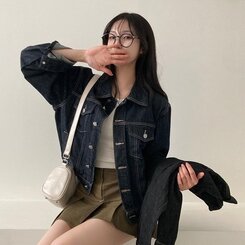 ステッチオーバーフィットデニムジャケット BLUE