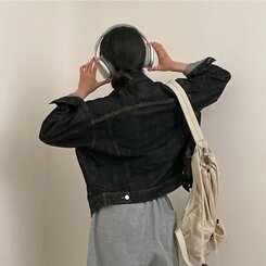 ステッチオーバーフィットデニムジャケット BLACK