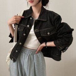 ステッチオーバーフィットデニムジャケット BLACK