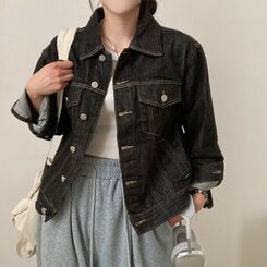 ステッチオーバーフィットデニムジャケット BLACK