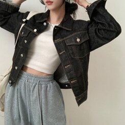 ステッチオーバーフィットデニムジャケット BLACK