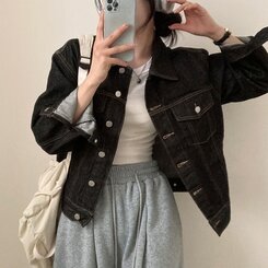 ステッチオーバーフィットデニムジャケット BLACK