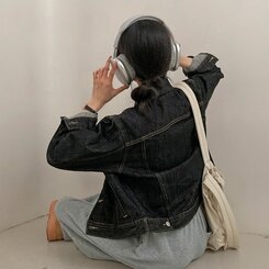 ステッチオーバーフィットデニムジャケット BLACK