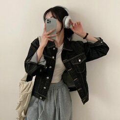 ステッチオーバーフィットデニムジャケット BLACK