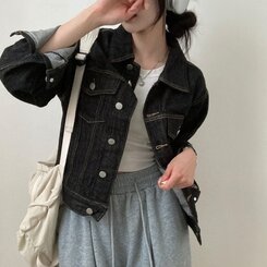 ステッチオーバーフィットデニムジャケット BLACK