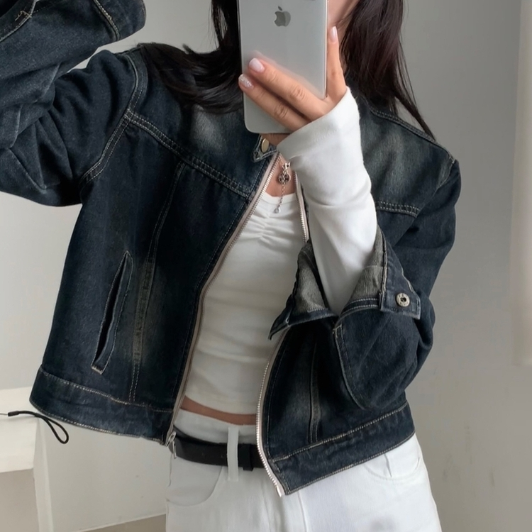 툭입어도 실패없는 워싱 크롭 데님자켓집업 2color 빈티지진청