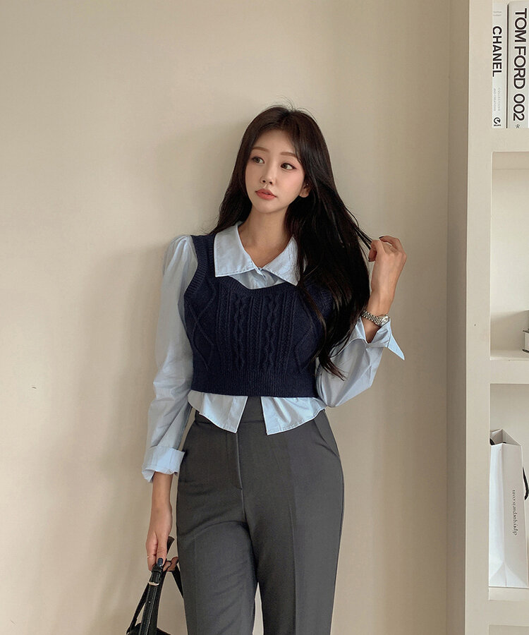 韓国セレクトショップ購入　ニットビスチェセット SET】ニットビスチェ＋シャツ｜シャツ｜韓国ファッション通販 SONA