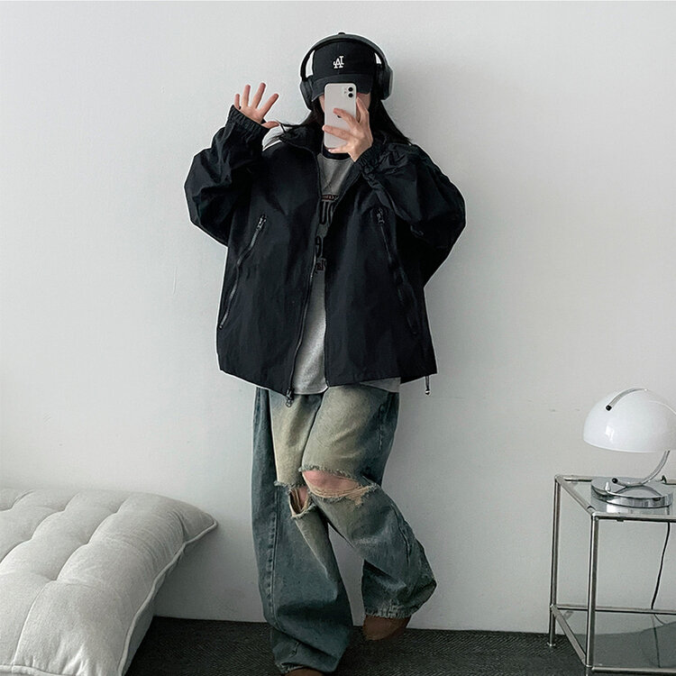 ストリングフードウィンドブレーカー5色｜ジャンパー｜韓国