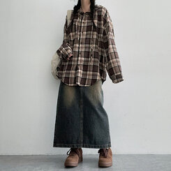 ビンテージチェックフードシャツ BROWN