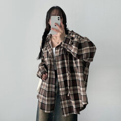 ビンテージチェックフードシャツ BROWN