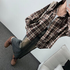 ビンテージチェックフードシャツ BROWN