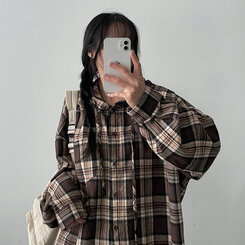 ビンテージチェックフードシャツ BROWN