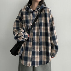 ビンテージチェックフードシャツ NAVY