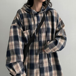 ビンテージチェックフードシャツ NAVY